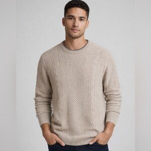 Joe's Jeans Men's Drew Tan Cable Knit Crewneck Sweater‎